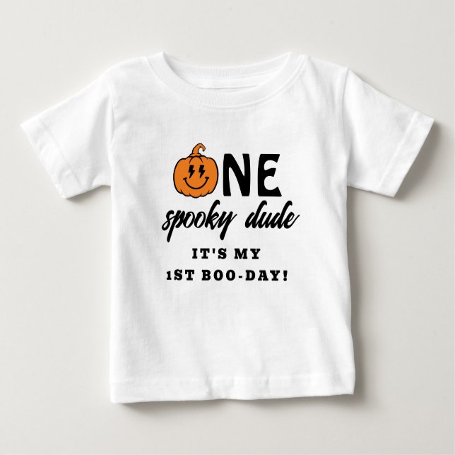 Orange One Spooky Dude Halloween 1st Birthday  Baby T-Shirt (Front)