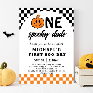 Orange One Spooky Dude Halloween 1st Birthday Invitation