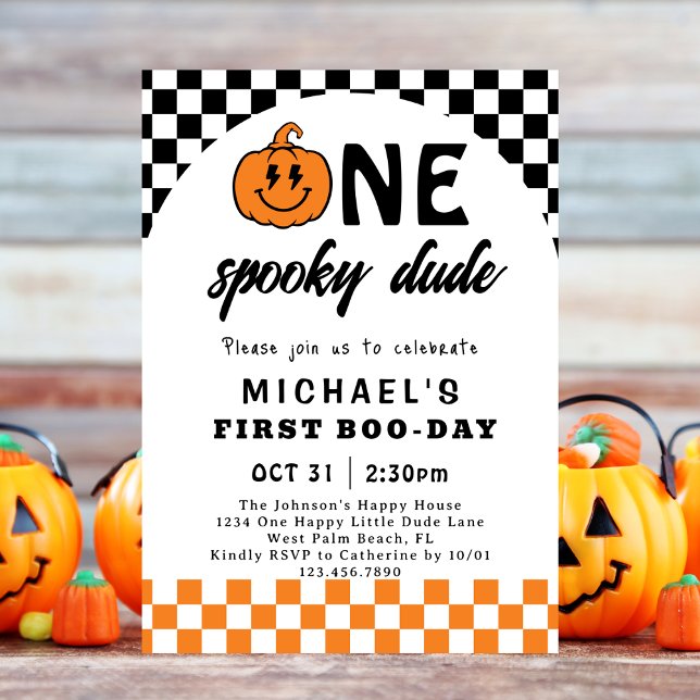 Orange One Spooky Dude Halloween 1st Birthday  Invitation (Creator Uploaded)