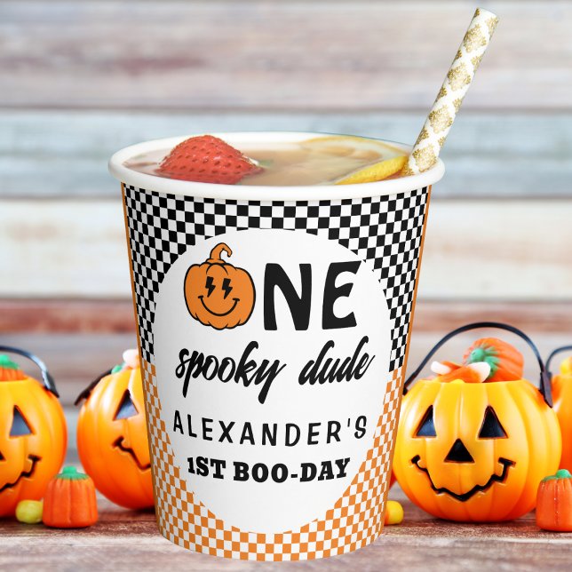Orange One Spooky Dude Halloween 1st Birthday Paper Cups (Creator Uploaded)