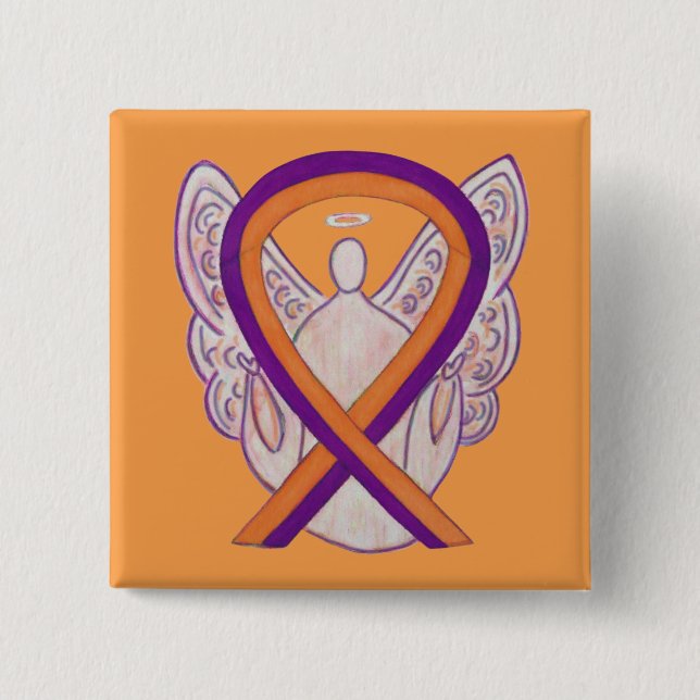 Orange & Orchid Angel Awareness Ribbon Custom Pins (Front)