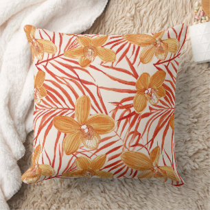 orange orchid floral pattern cushion