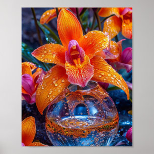 Orange orchid flower poster