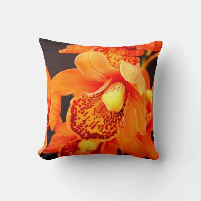 Orange Orchid Throw Pillow (Front)