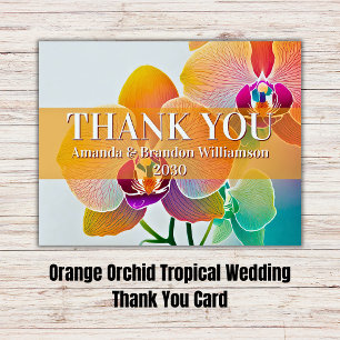 Orange Orchid Tropical Wedding Thank You Card