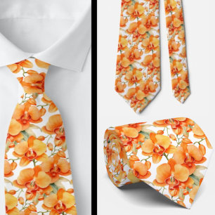 Orange Orchids Autumn Colours Tie