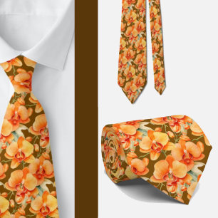 Orange Orchids Autumn Colours Tie