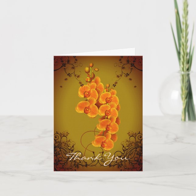 Orange Orchids Floral Thank You Card (Front)