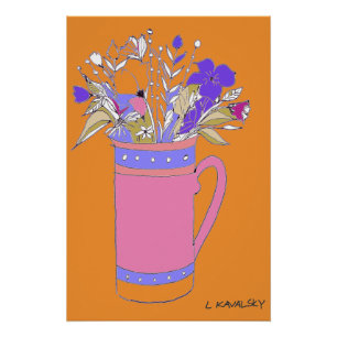 Orange Original Colourful Flowers In A Mug Poster