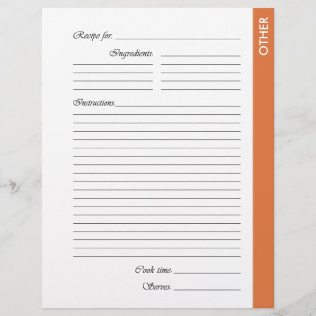 Orange OTHER 2-sided Recipe Pages (Front)