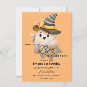 Orange Our Little Boo Halloween 1st Birthday Invitation