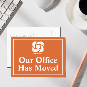 Orange Our Office Has Moved Business Logo Postcard