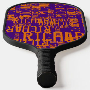 Orange over Purple Repeating Name Pickleball Paddle