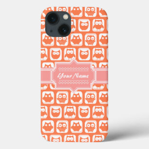 Orange Owl Coral Personalised Name iPhone 13 Case