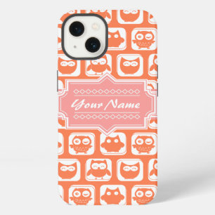 Orange Owl Coral Personalised Name iPhone 13 Case