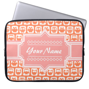 Orange Owl Coral Personalised Name Laptop Sleeve