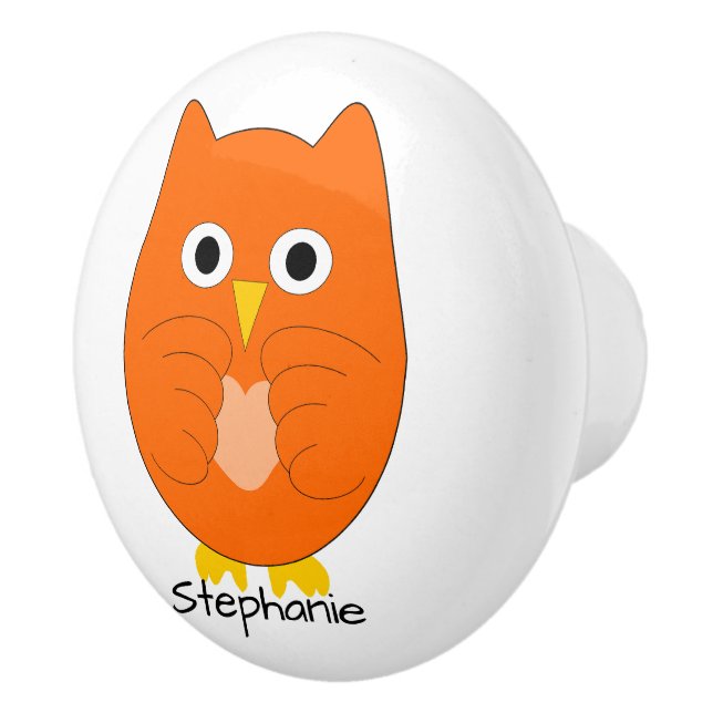 Orange Owl Design Personalised Ceramic Knob (Right)