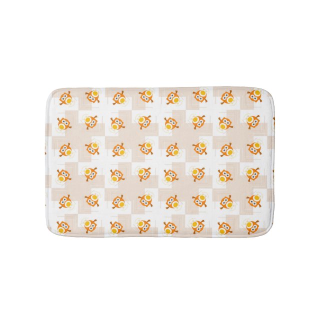 Orange Owl Illustration Pattern Bath Mat (Front)