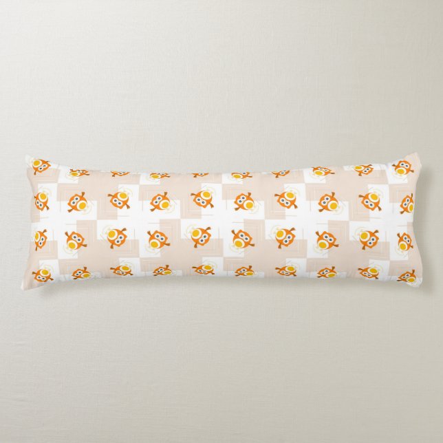 Orange Owl Illustration Pattern Body Cushion (Front)