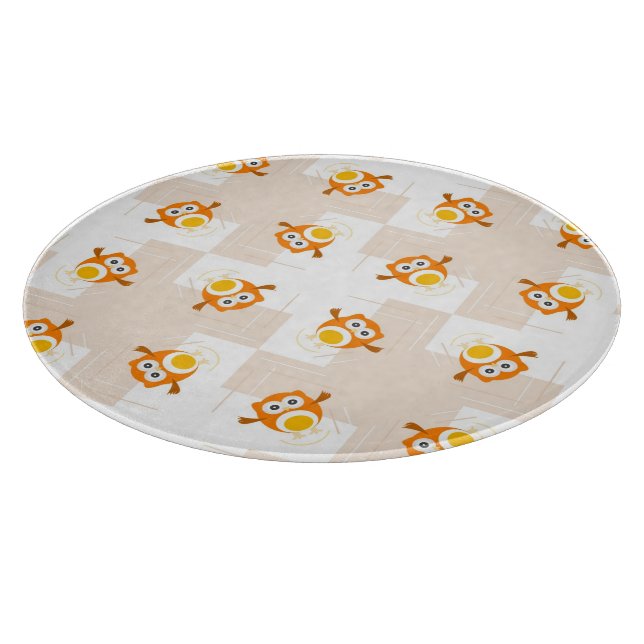 Orange Owl Illustration Pattern Cutting Board (Corner)