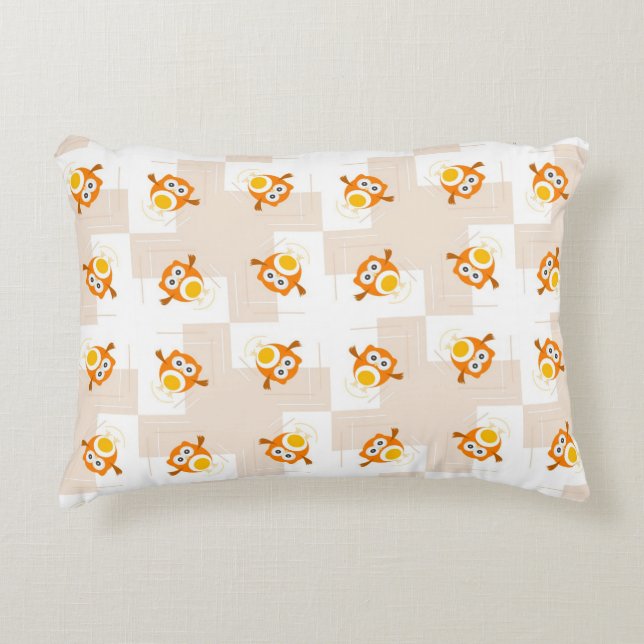Orange Owl Illustration Pattern Decorative Cushion (Front)
