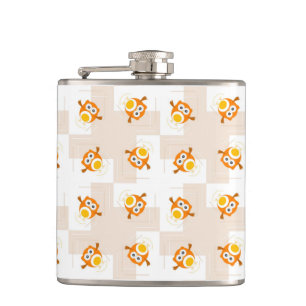Orange Owl Illustration Pattern Hip Flask