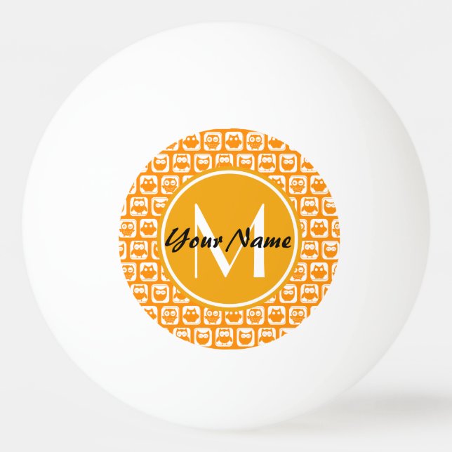 Orange Owls Custom Monogram Ping Pong Ball (Front)