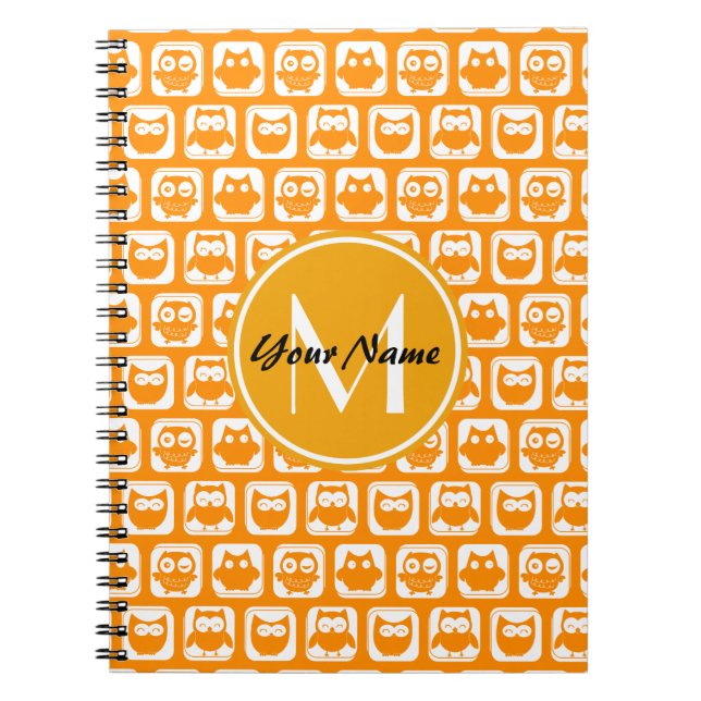 Orange Owls Custom Monogram Spiral Notebook (Front)