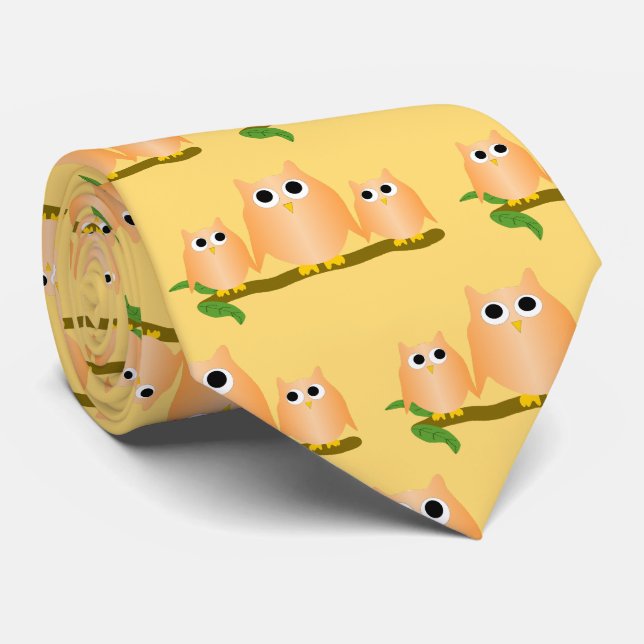 Orange Owls Design Any Colour Background Tie (Rolled)