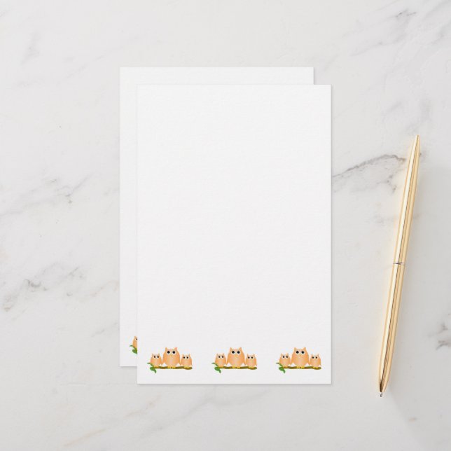 Orange Owls Design Stationery (Front/Back In Situ)