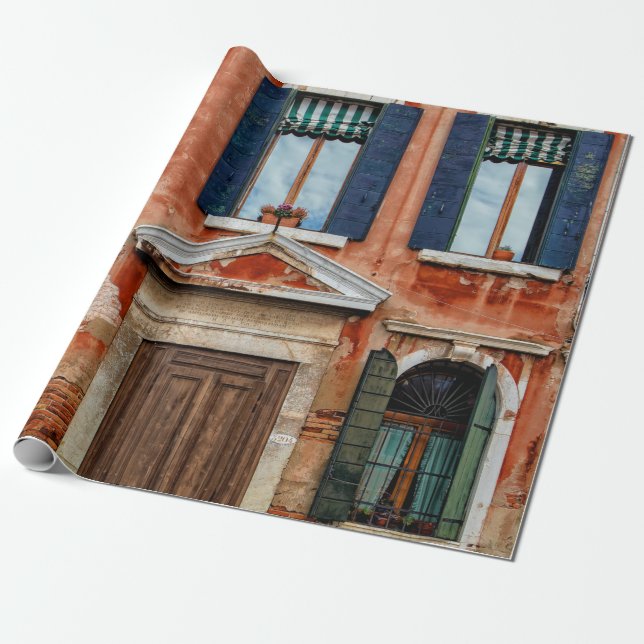 ORANGE PAINTED BUILDING FACADE WRAPPING PAPER (Unrolled)