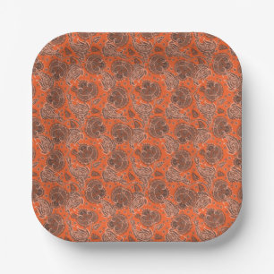 Orange paisley damask floral orientated ethnic paper plate