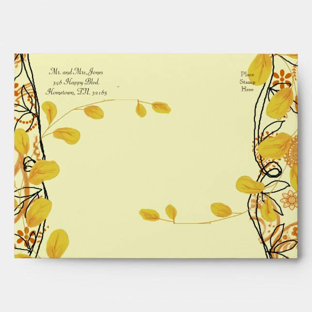 Orange Paisley & Gold Vines  Envelope (Front)