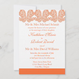 Orange Paisley Wedding Invitation