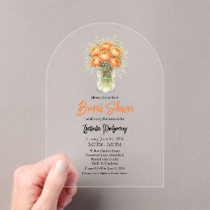 Orange Palette Ranunculus Mason Jar Bridal Shower Acrylic Invitations