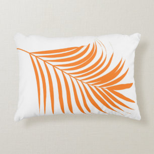 Orange Palm Tree Leaf Coastal Beach Tropical Art Decorative Cushion