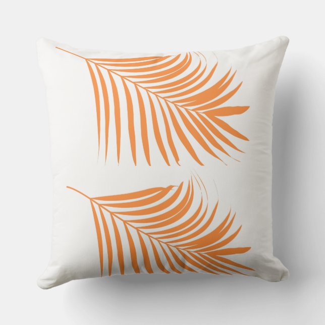 Orange Palm Tree Leaves Tropical Coastal Beach Art Cushion (Back)