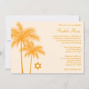 Orange Palm Tree Tropical Bat Mitzvah Invitations