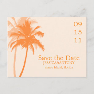 Orange Palm Trees Tropical Wedding Save the Date Announcement Postcard