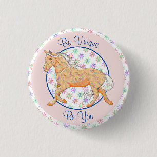 Orange Palomino Horse (pink/blue) 3 Cm Round Badge