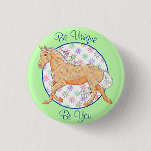 Orange Palomino Horse (pink/green) 3 Cm Round Badge