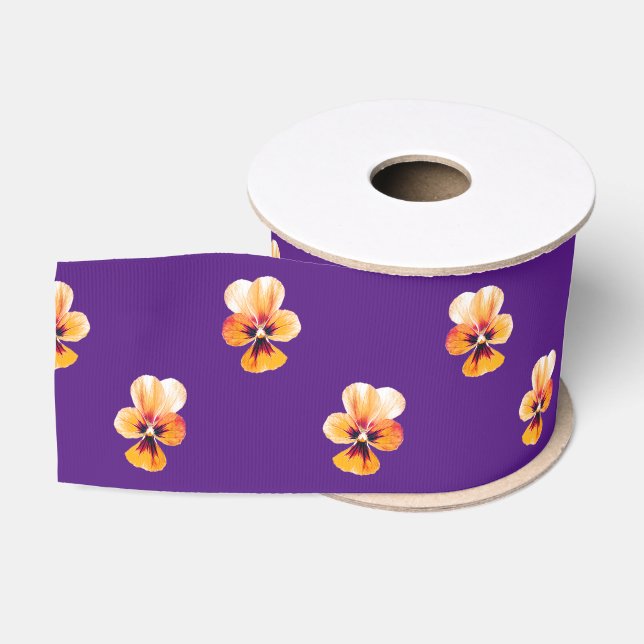 orange pansies grosgrain ribbon (Spool)