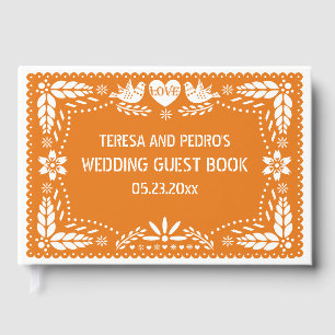 Orange papel picado love birds wedding guest book