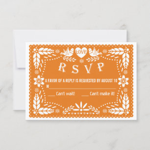 Orange papel picado love birds wedding RSVP Card