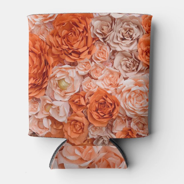 Orange Paper Flower Decor Pattern Can Cooler (Front)