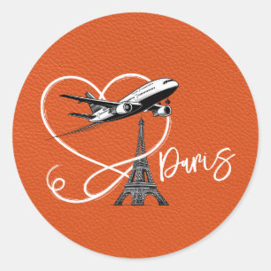 Orange Paris Passport  Classic Round Sticker