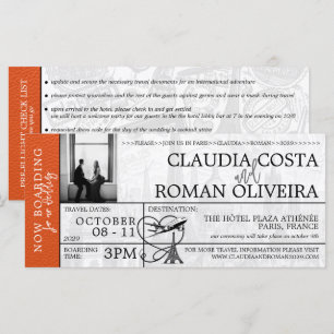 Orange Paris Wedding Boarding Pass Invitation