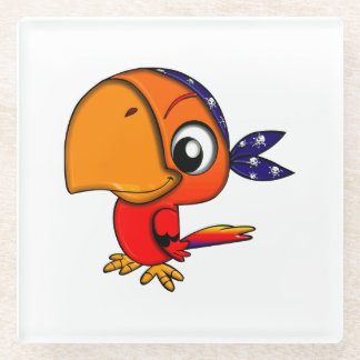Orange parrot cartoon glass coaster
