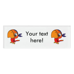 Orange parrot cartoon name tag
