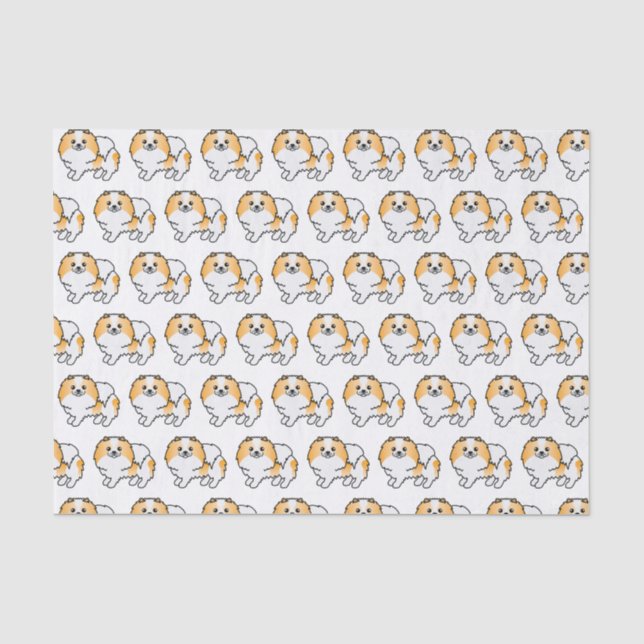 Orange Parti-Colour Pomeranian Cartoon Dog Pattern Tissue Paper (Front)